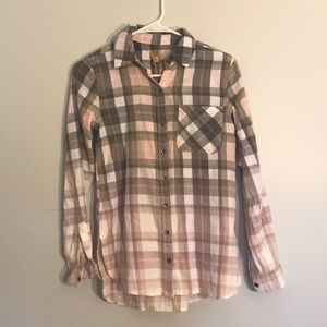 Rustic Pink/Gray/White Button Down Shirt